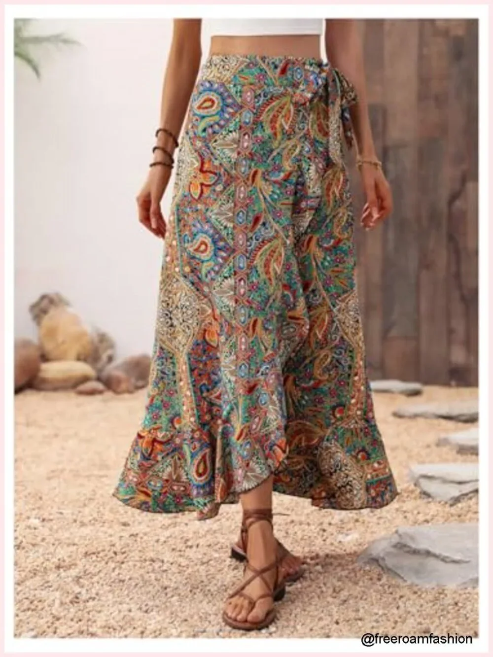 Boho Asymmetrical Maxi Skirt Floral High Waist Split Side Wrap